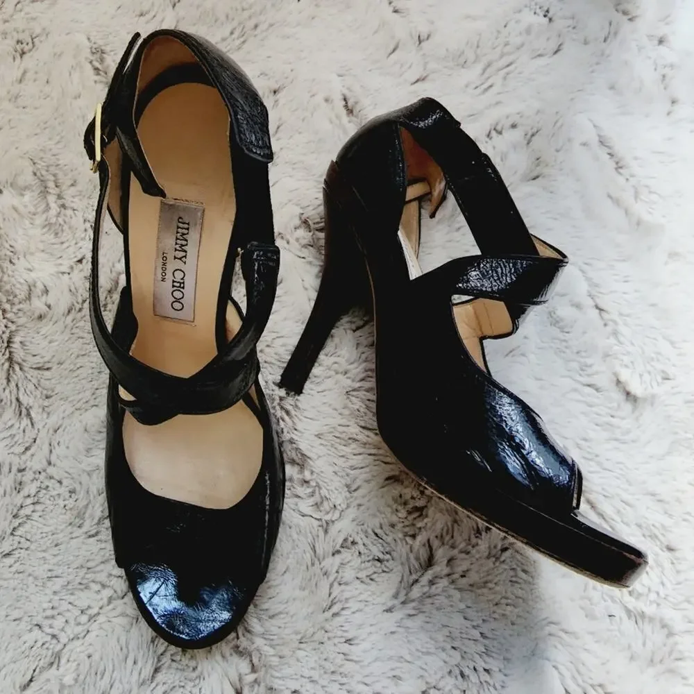 JIMMY CHOO LONDON BLACK OPEN TOE SANDALS SIZE 40(9)